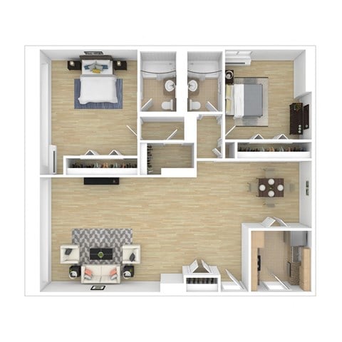 Floor plan for 2 beds, 2 baths, 1186 sqft